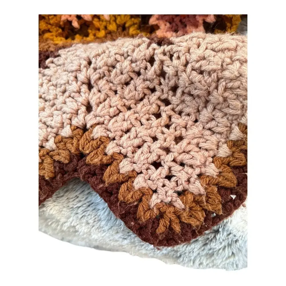 Handmade Afghan Retro Crochet Blanket‎ Chevron Brown Green 70s Style VTG 45
